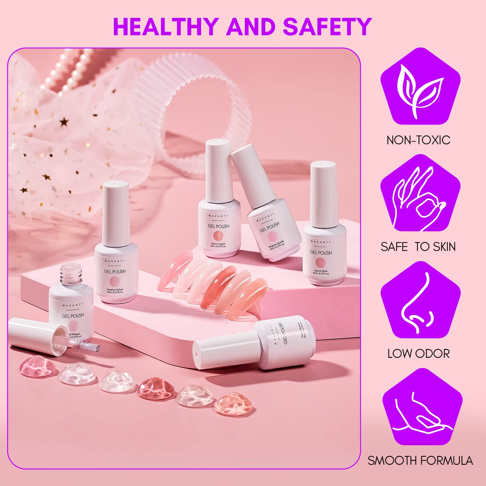 Makartt 8ml bottles in nude gel kit for precise at-home manicures.