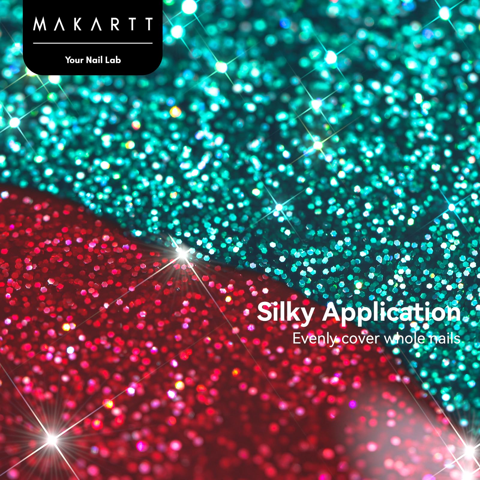 Makartt glitter gel with upgraded brush for smoother, more controlled application.