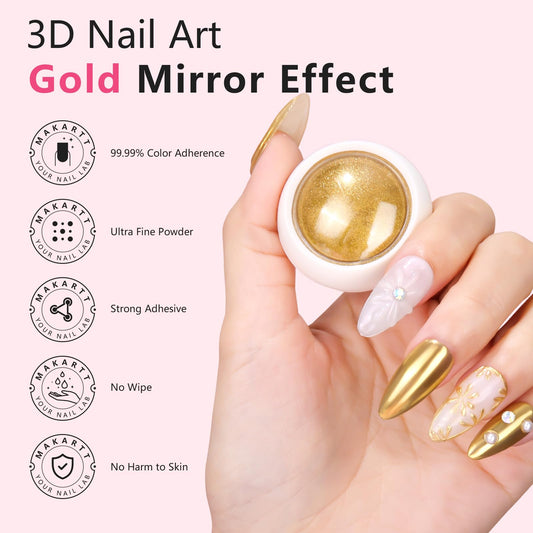 Makartt gold chrome powder glitter jar enhances metallic mirror effects.
