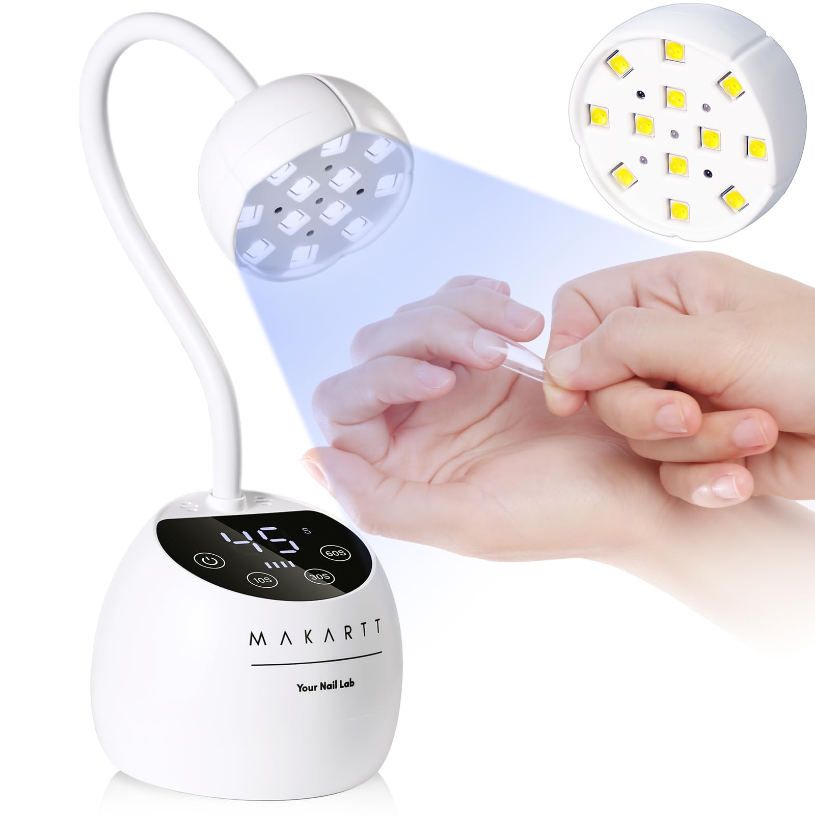 Makartt gooseneck UV nail lamp angle view shows precise curing
