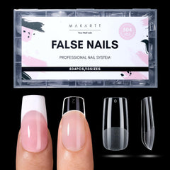 Makartt medium square nail tips box display shows 504 clear pieces for home or salon use