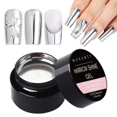 Makartt Mirror Shine Gel silver jar showing bright chrome finish for at-home nail artistry