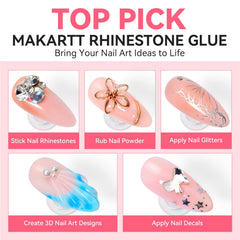 Makartt Nail Art Glue shown on different nail systems for strong hold.
