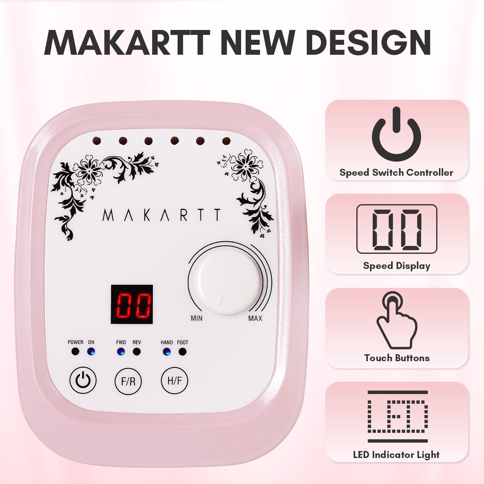 Makartt Genesie nail drill at 35000RPM for smooth removal.