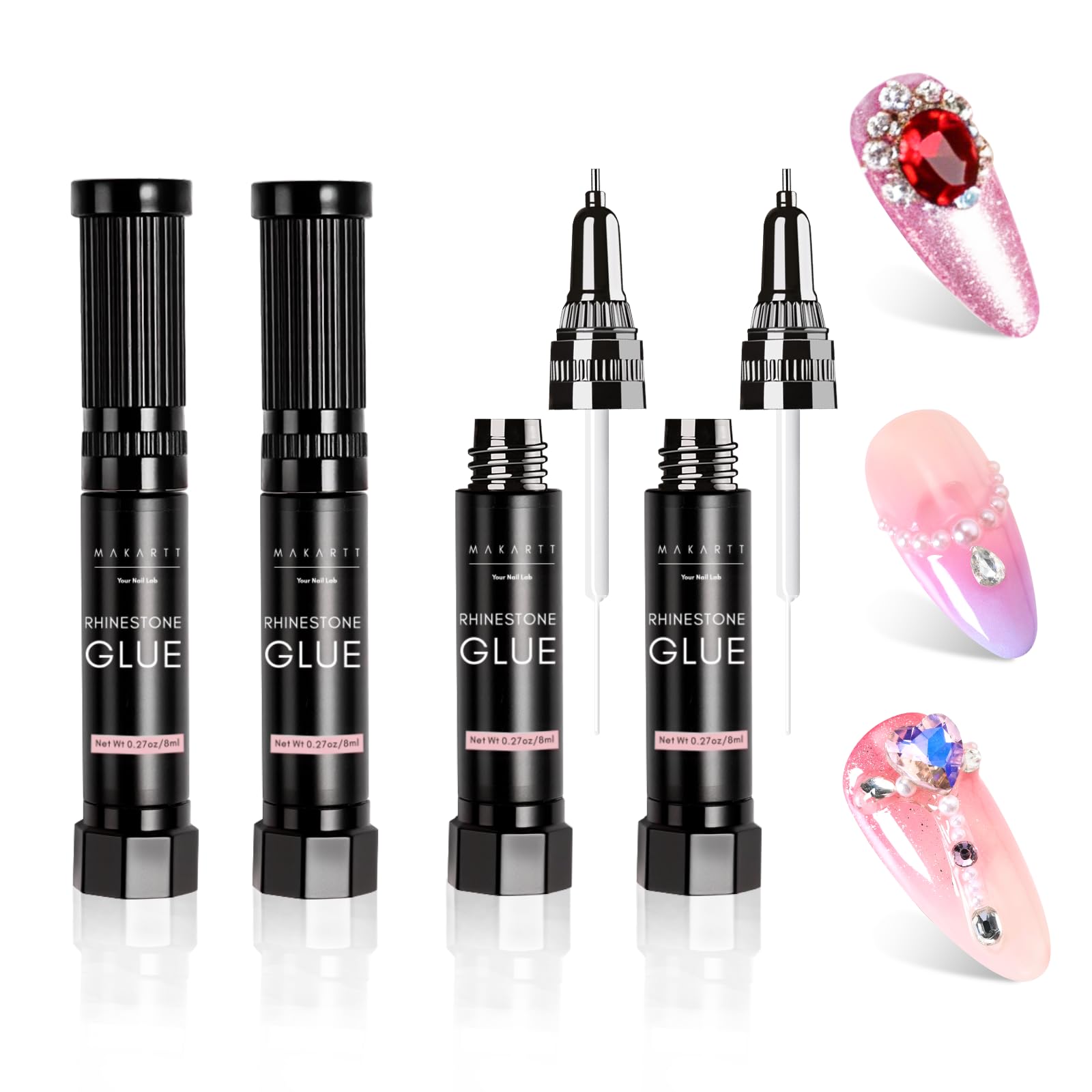Makartt Nail Rhinestone Glue Gel dual-head applicator for precise charm placement.
