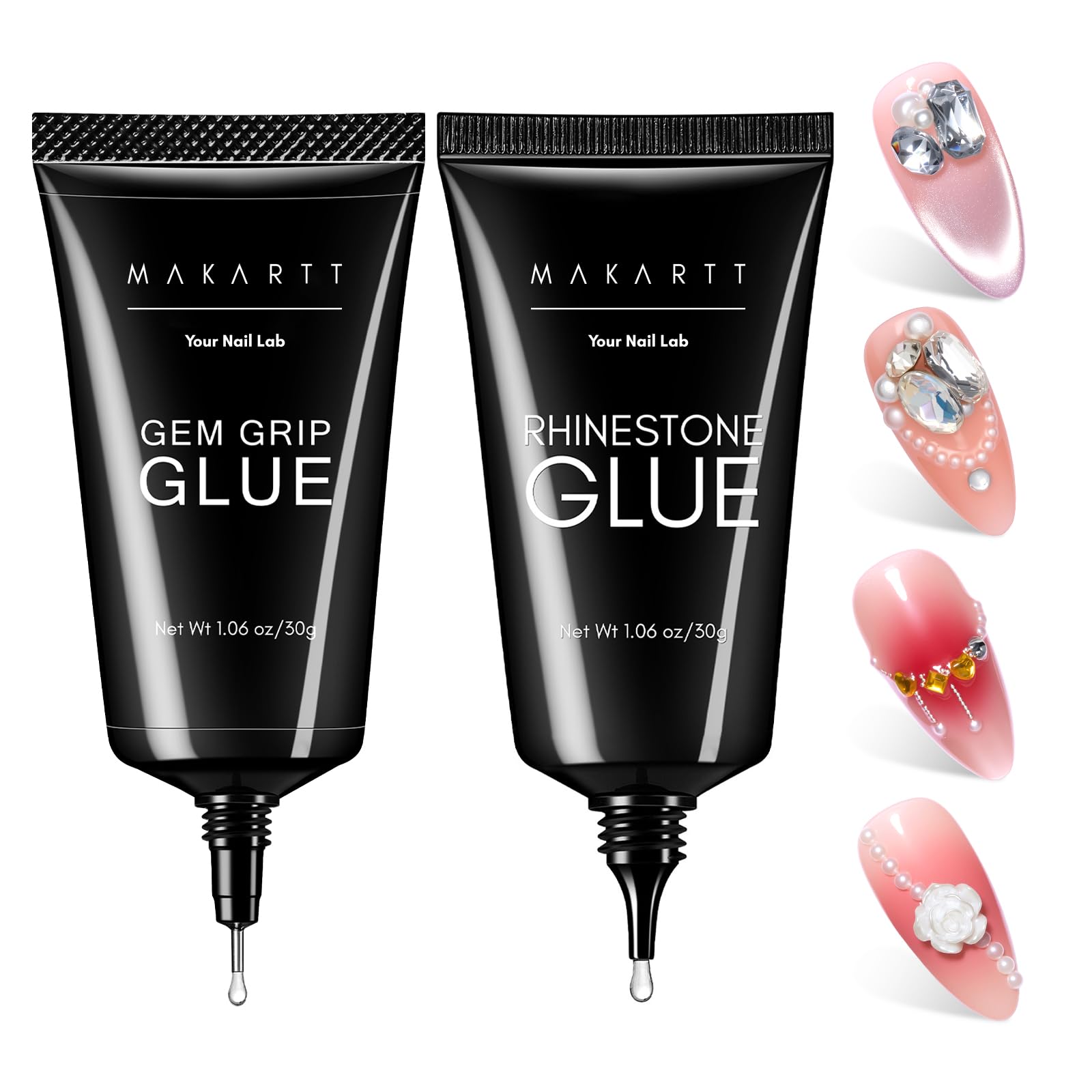 Makartt nail rhinestone glue set bottle pair shows secure gem placement.