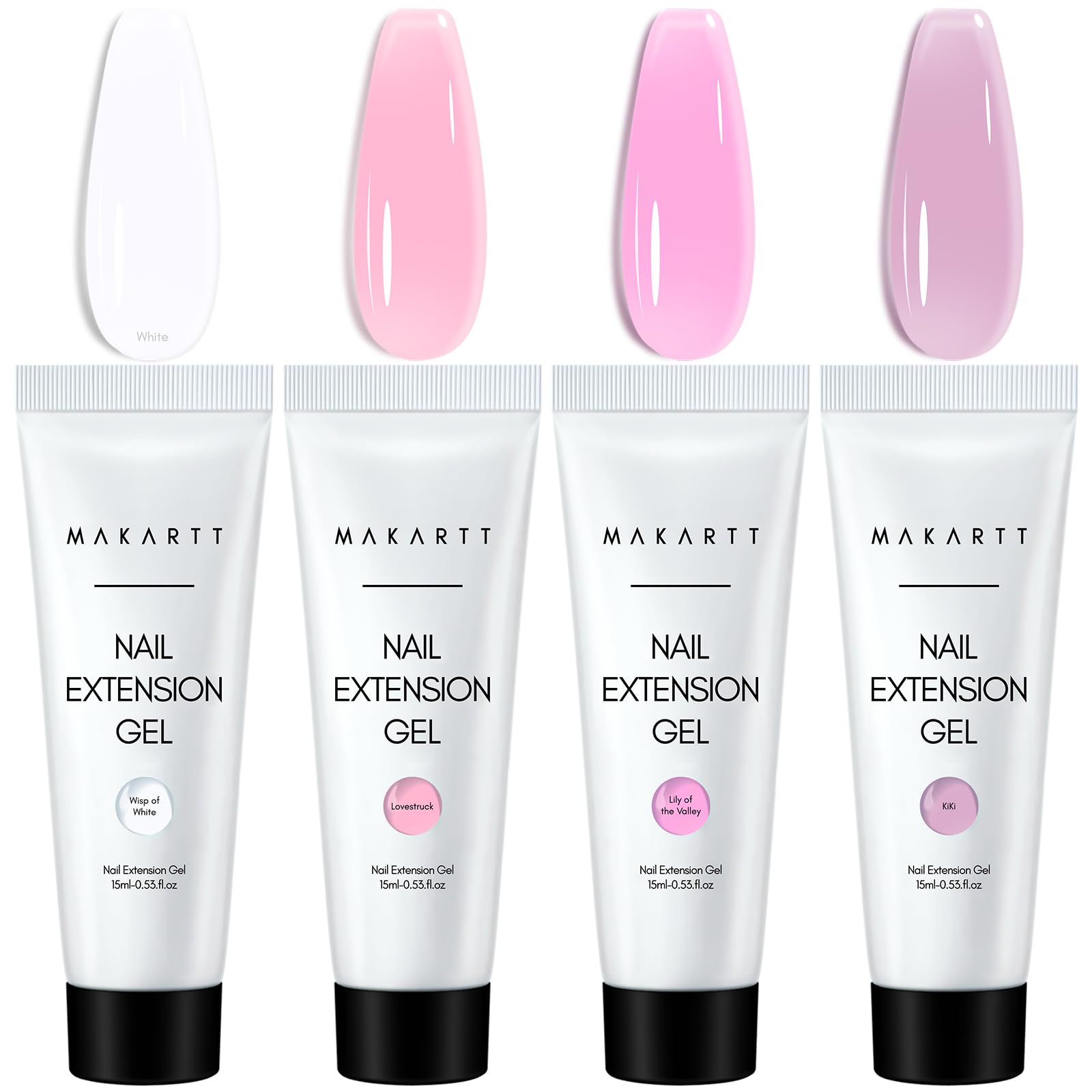 Makartt Poly Nail Gel Set swatches show four versatile shades for any season