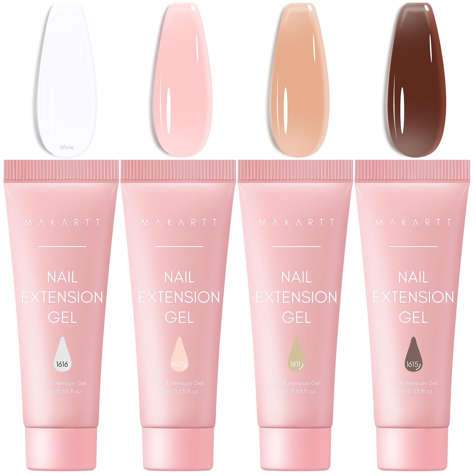 Makartt Poly Nail Gel Set swatches in four fall colors for extensions.