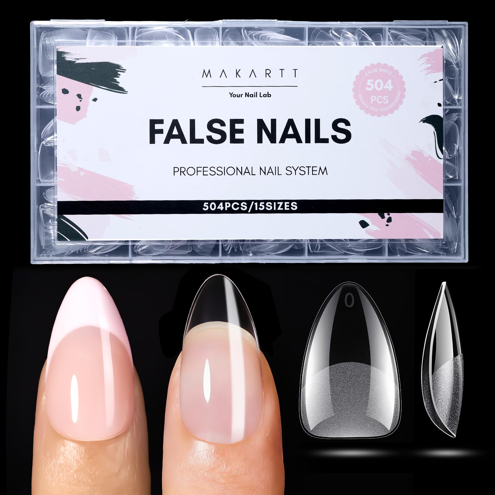 Makartt short almond nail tips with pre-etched texture for strong adhesion.