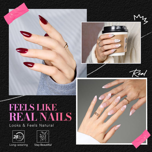 Makartt almond tips in half-matte finish for natural, comfortable wear.