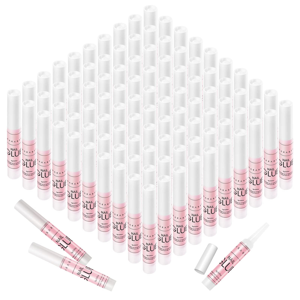 Makartt bulk-pack nail glue with 100 tubes for professional use.