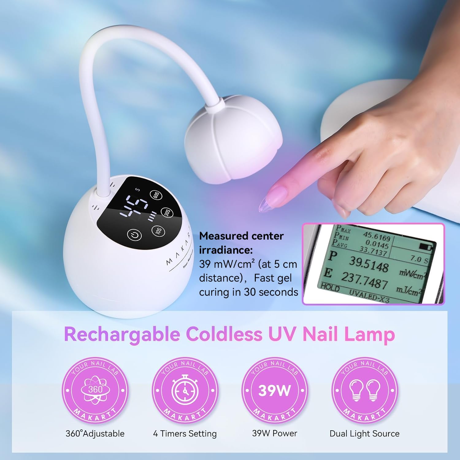 Makartt UV nail lamp 360-degree adjustable neck for flexible positioning