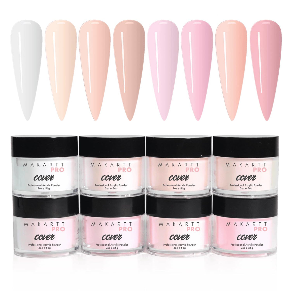 MakarttPro cool-tone collection powder jar with eight colors for durable, long-lasting nail coverage.