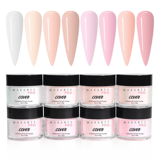 MakarttPro cool-tone collection powder jar with eight colors for durable, long-lasting nail coverage.