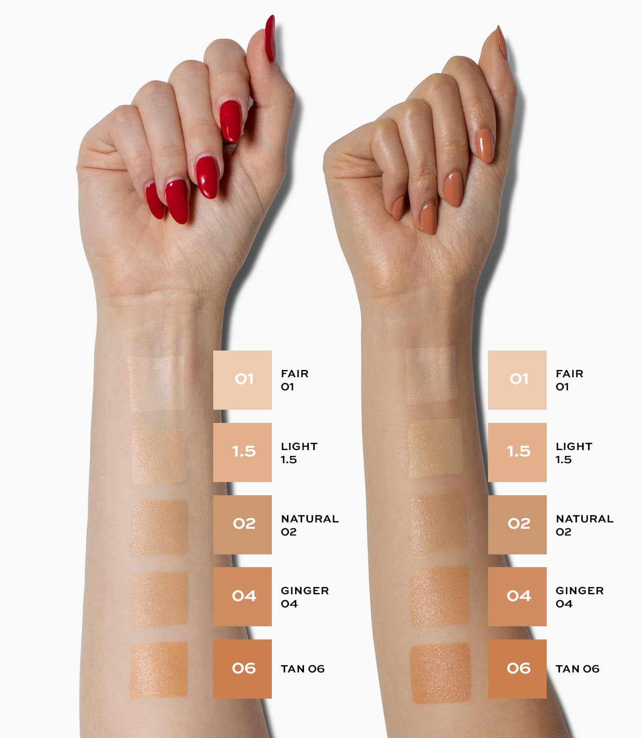 MAKE Diffusion Dew Skin Tint swatch on skin shows sheer to medium coverage.