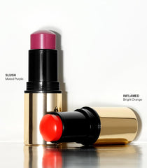 Make Beauty Heat Stroke Cream Blush Stick application close-up for soft flush