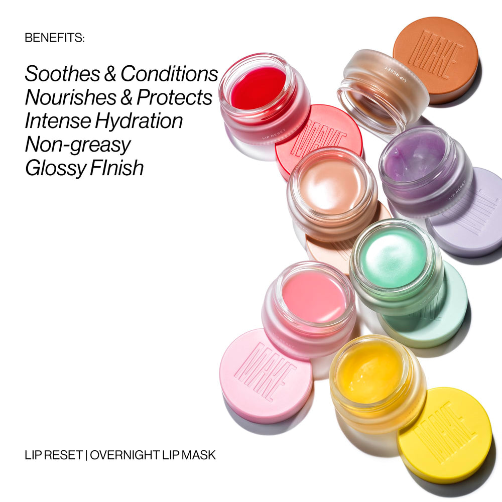 MAKE Beauty Lip Reset close-up reveals creamy texture ideal for nighttime care.