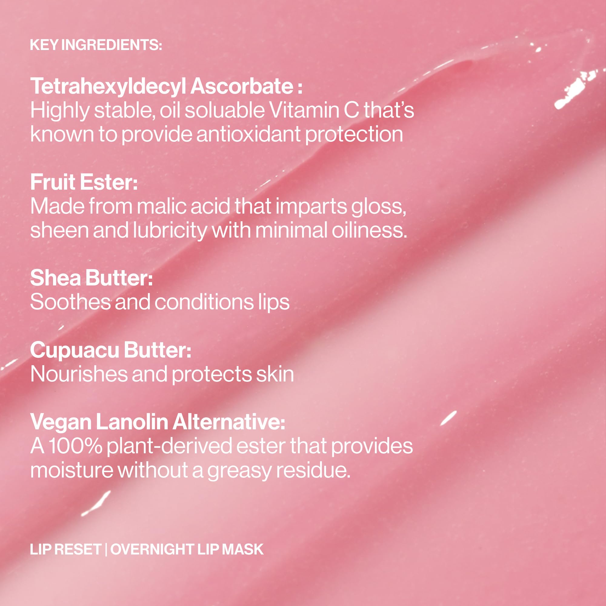 MAKE Beauty Lip Reset texture close-up highlights non-greasy absorption.