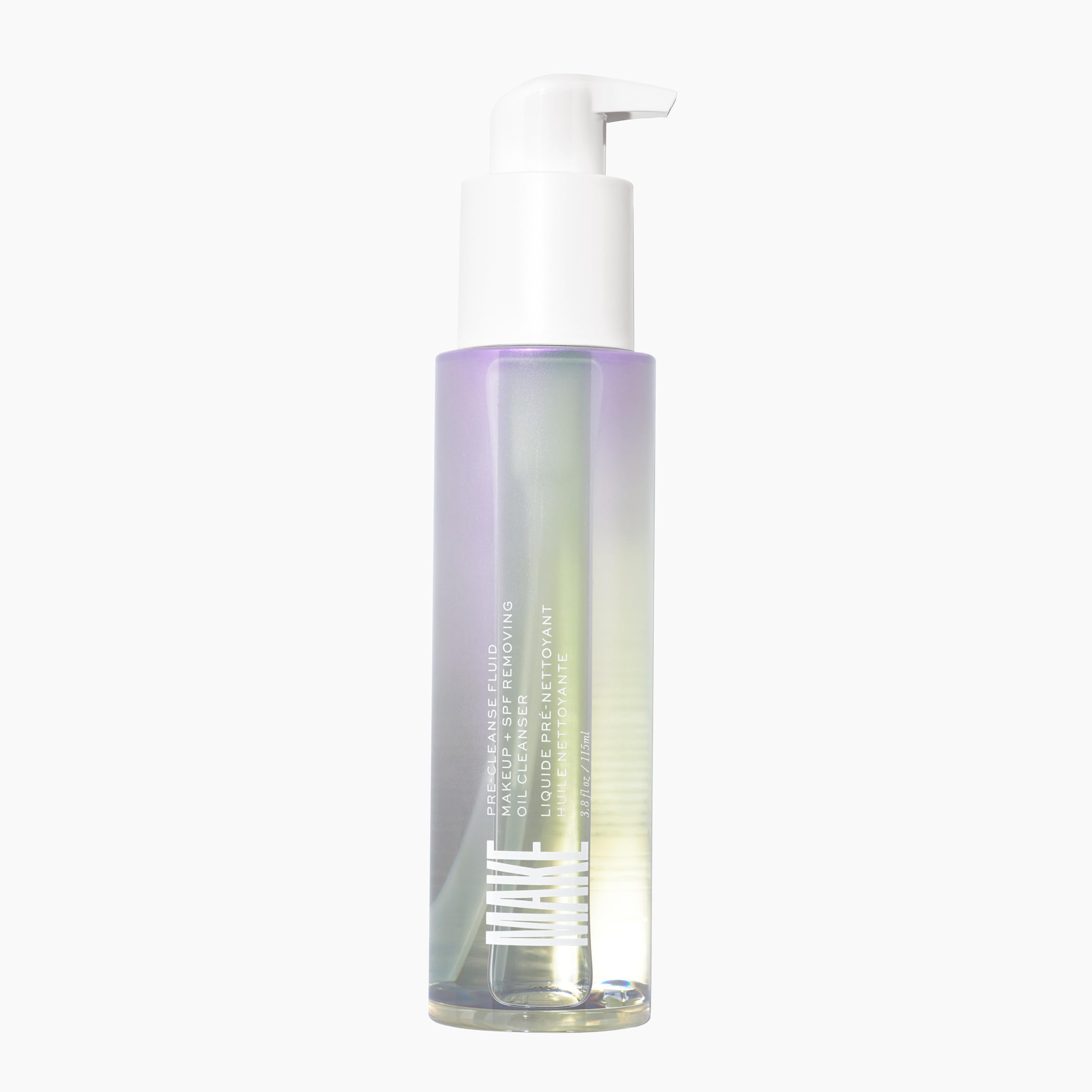 MAKE Beauty Pre-Cleanse bottle pour demonstrates silky makeup remover action