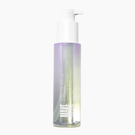 MAKE Beauty Pre-Cleanse bottle pour demonstrates silky makeup remover action