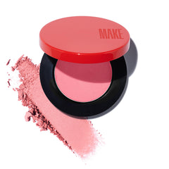 Make Beauty Skin Mimetic Blush Cosmic Palette on cheeks with rosy pink color.