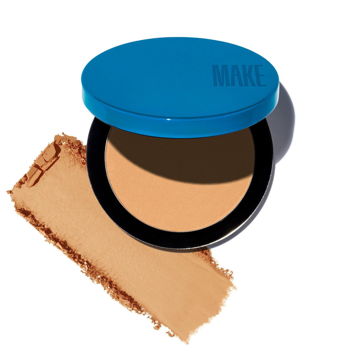 MAKE Beauty Skin Mimetic Microsuede Bronzer Powder Solar compact showing warm glow on medium skin