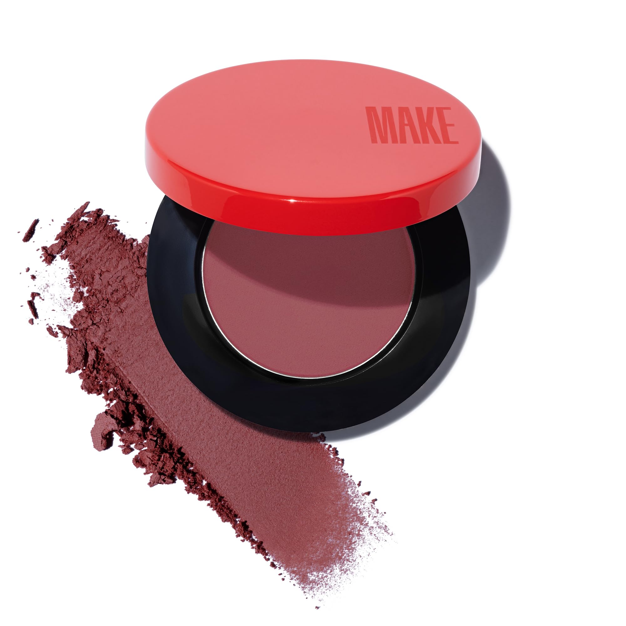 MAKE Beauty Skin Mimetic Blush in Eros on a compact burgundy palette for lasting color
