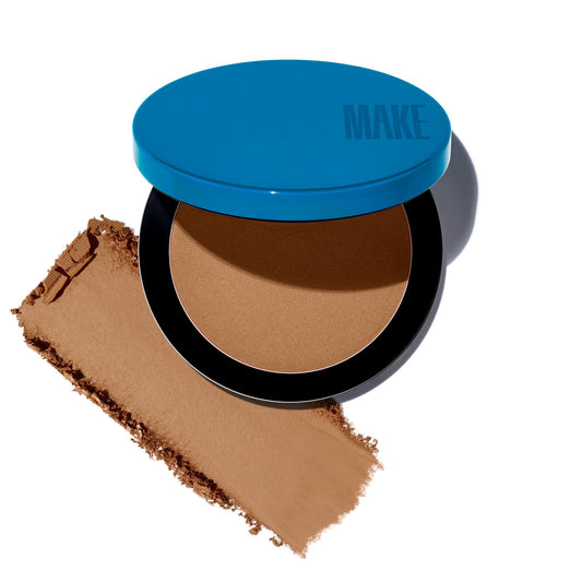 MAKE Beauty Skin Mimetic Microsuede Bronzer Powder offers a soft matte finish for customizable warmth.