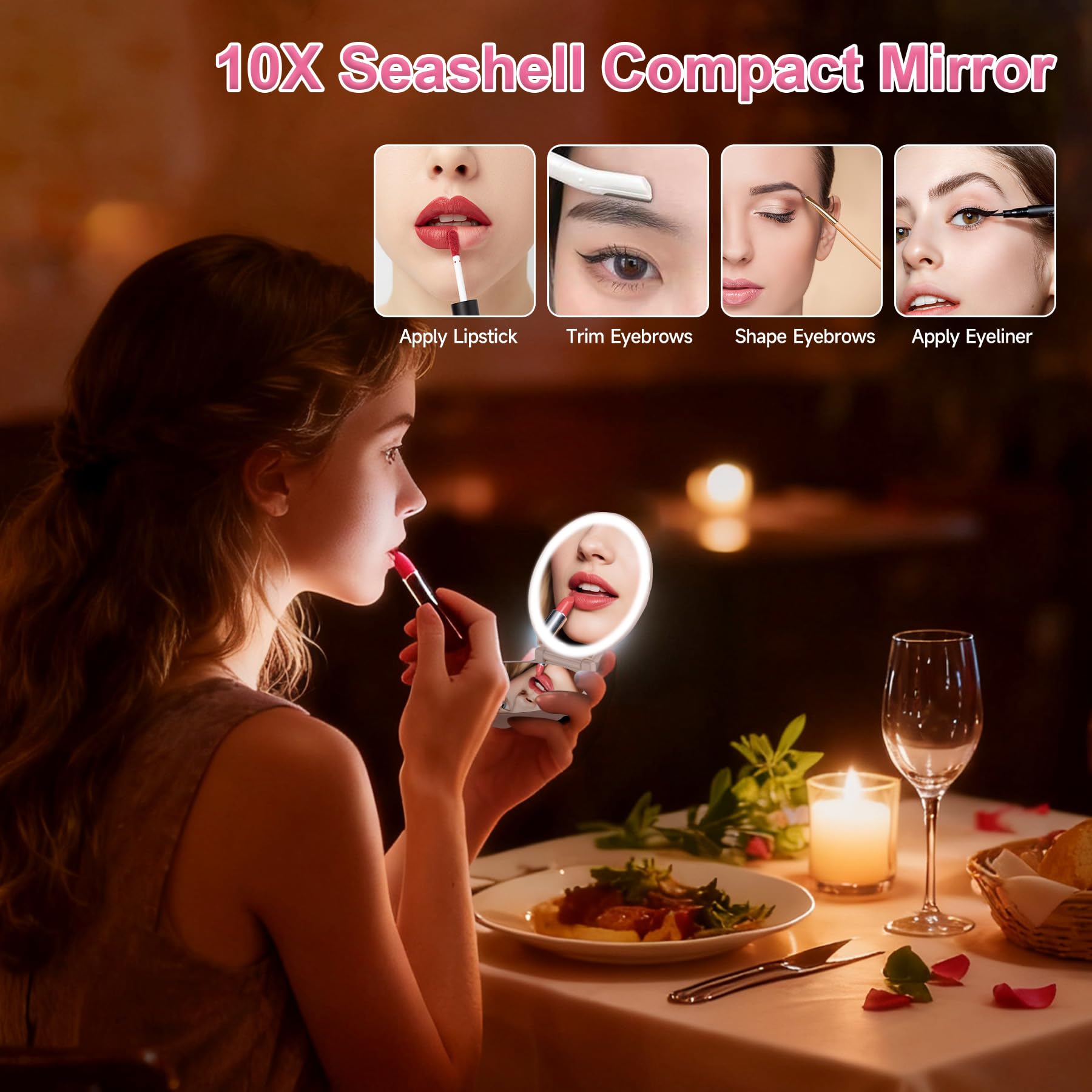 Makefango 2x-10x magnification pocket mirror for precise makeup detail