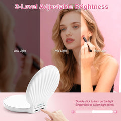 Makefango shell-design LED mirror, portable and elegant for daily touch-ups