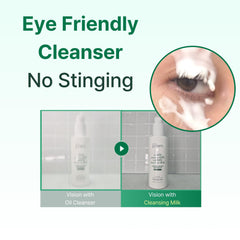 MAKEP:REM Safe Me Relief Moisture Cleansing Milk pump-cap demonstrates easy daily use