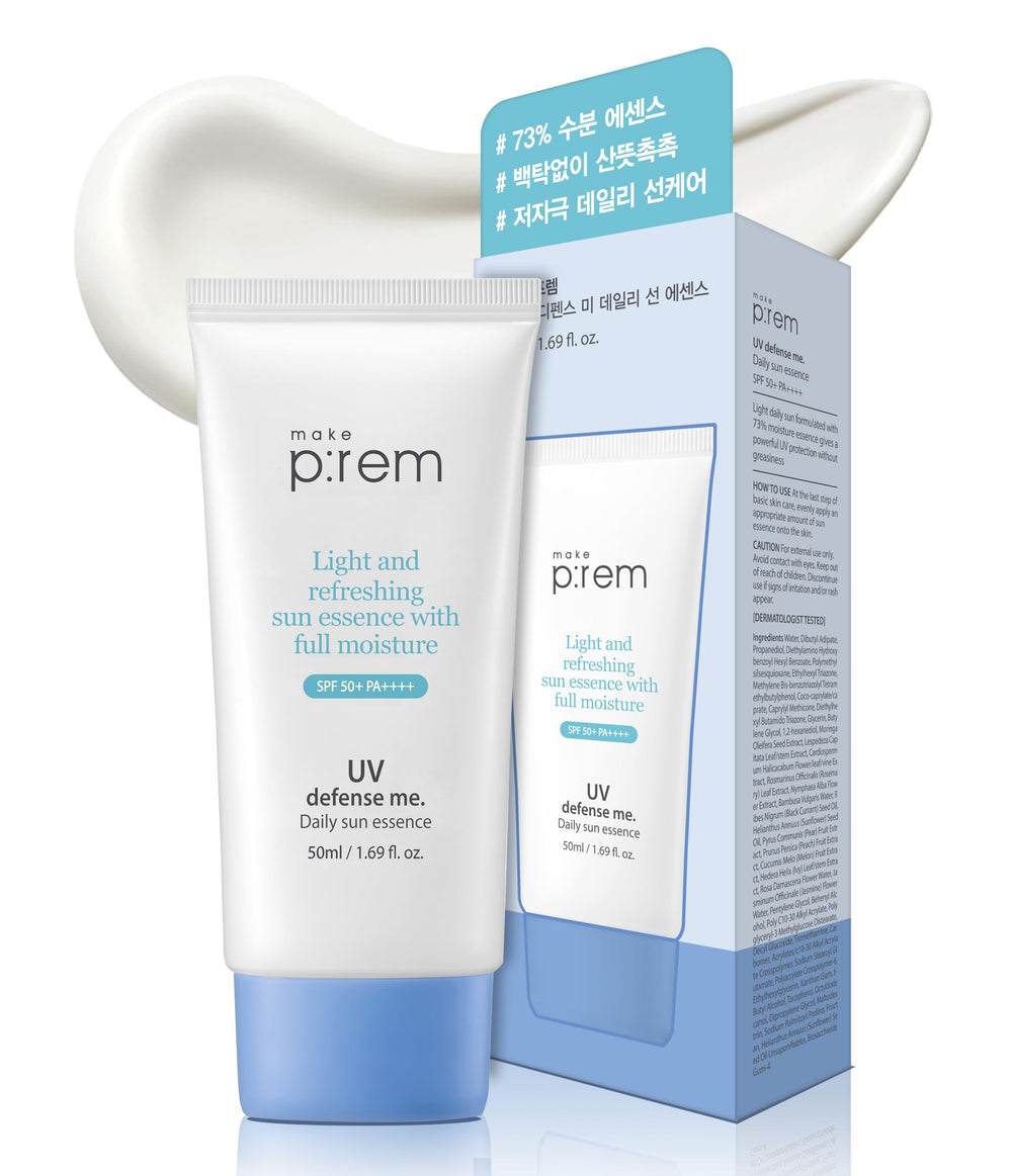 MAKEPREM UVA UVB Defense Me Sun Essence bottle shows moisturizing protection