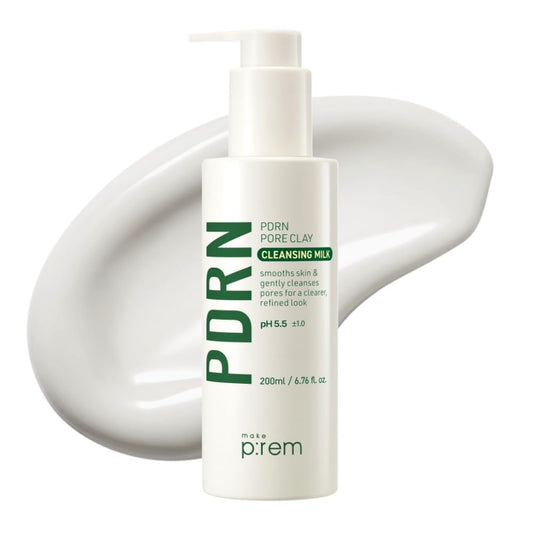 MAKEP:REM PDRN Pore Clay Cleansing Milk bottle for gentle pore-clearing cleansing.