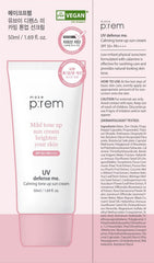 Makeprem UVA UVB Defense label close-up with SPF 50+ PA++++ for reliable coverage.