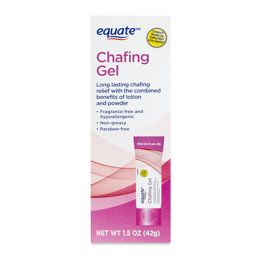 Maker Explorador Equate Chafing Gel Relief bottle with pump for smooth, non-greasy application.