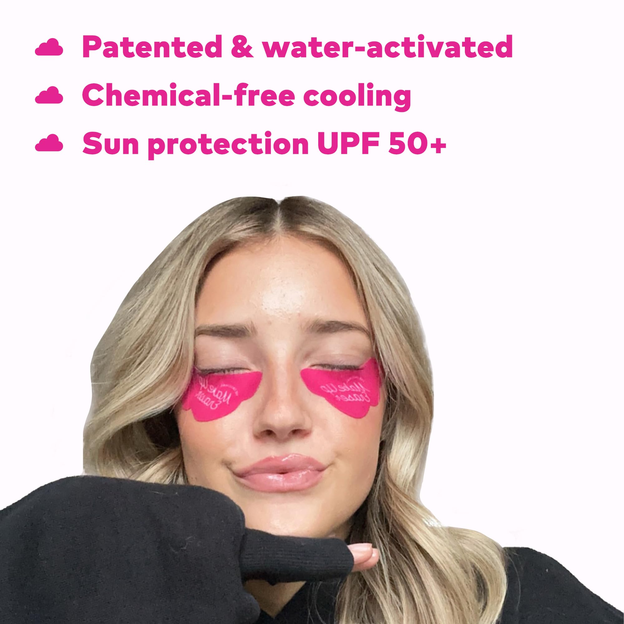 MakeUp Eraser Cooling Clouds patches with mini washbag ready for on-the-go use.