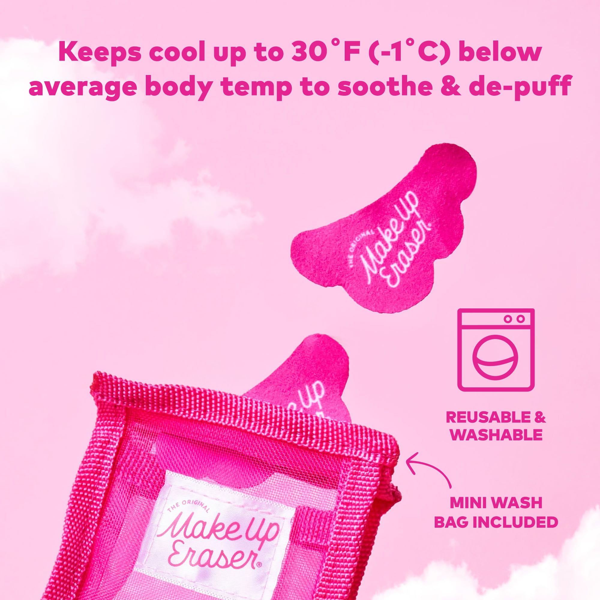 Packaging view of MakeUp Eraser Cooling Clouds patches for easy travel storage.