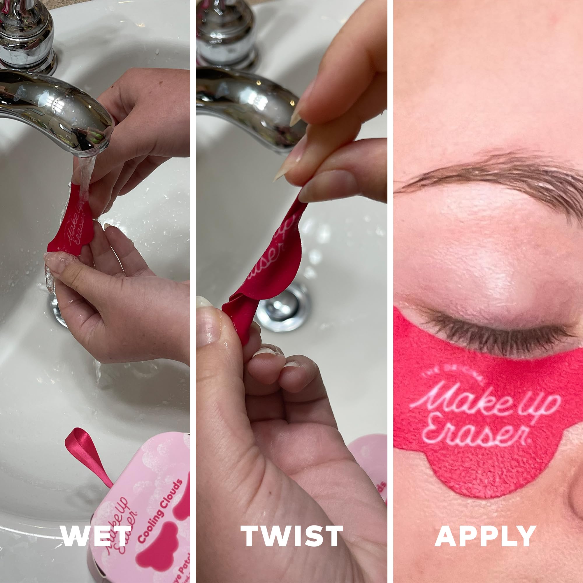 Under-eye care with MakeUp Eraser Cooling Clouds patches ready for quick refresh on the go.