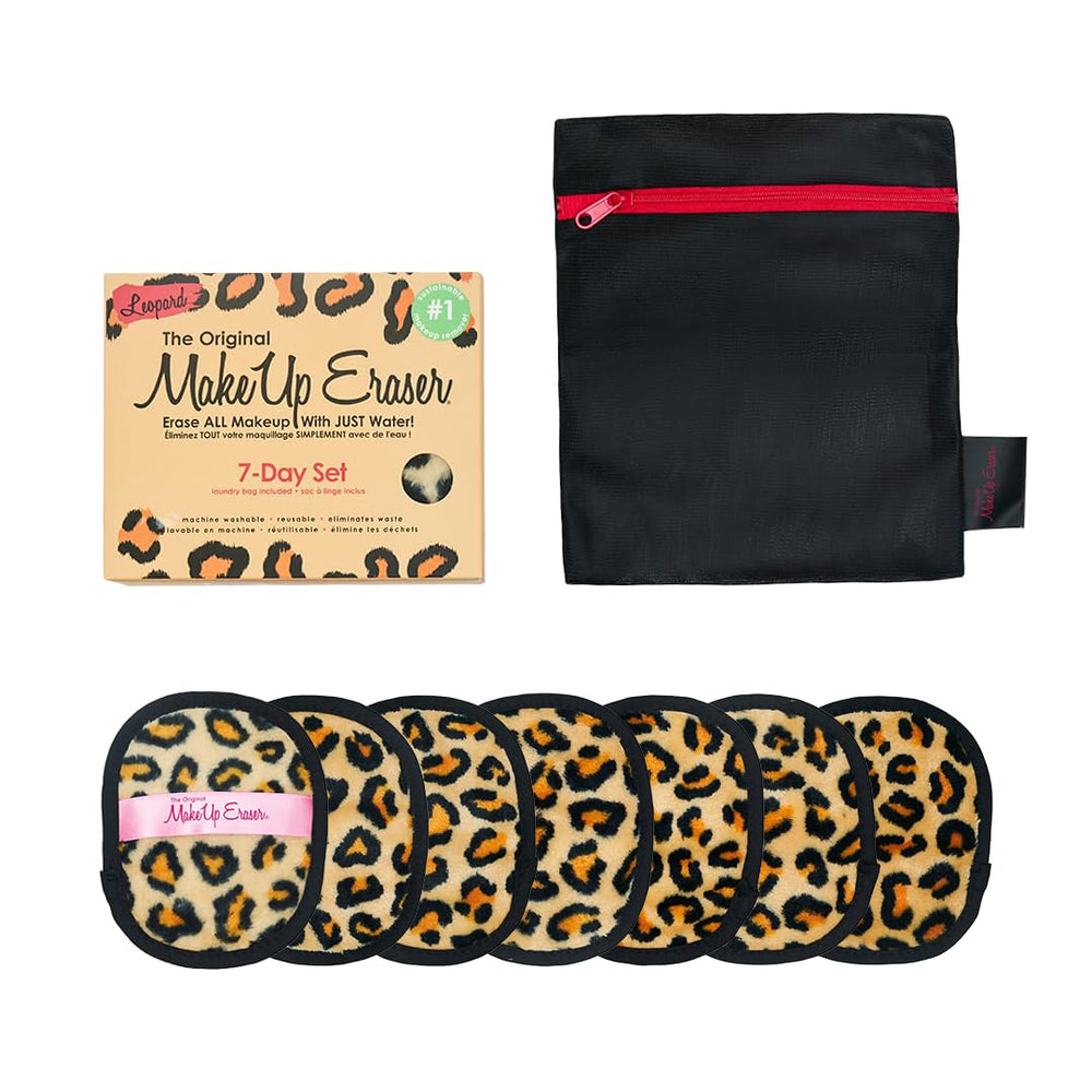 MakeUp Eraser Leopard 7-day set box highlighting eco-friendly water-only makeup removal