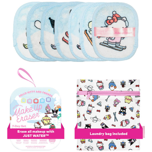 MakeUp Eraser Original 7-Day Set Hello Kitty Skiing pack shot showing eco-friendly water-only removal