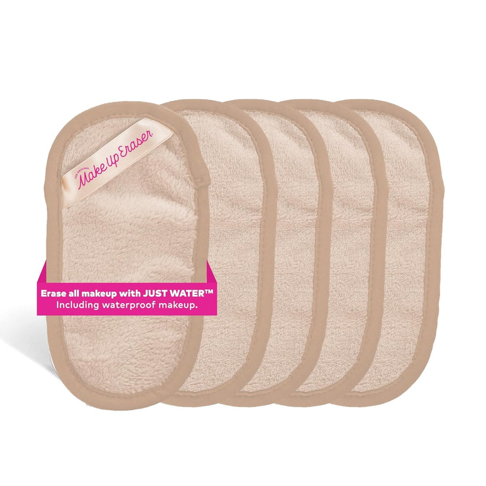 MakeUp Eraser Original Mini Pro 5-pack demonstrates water-activated makeup removal.