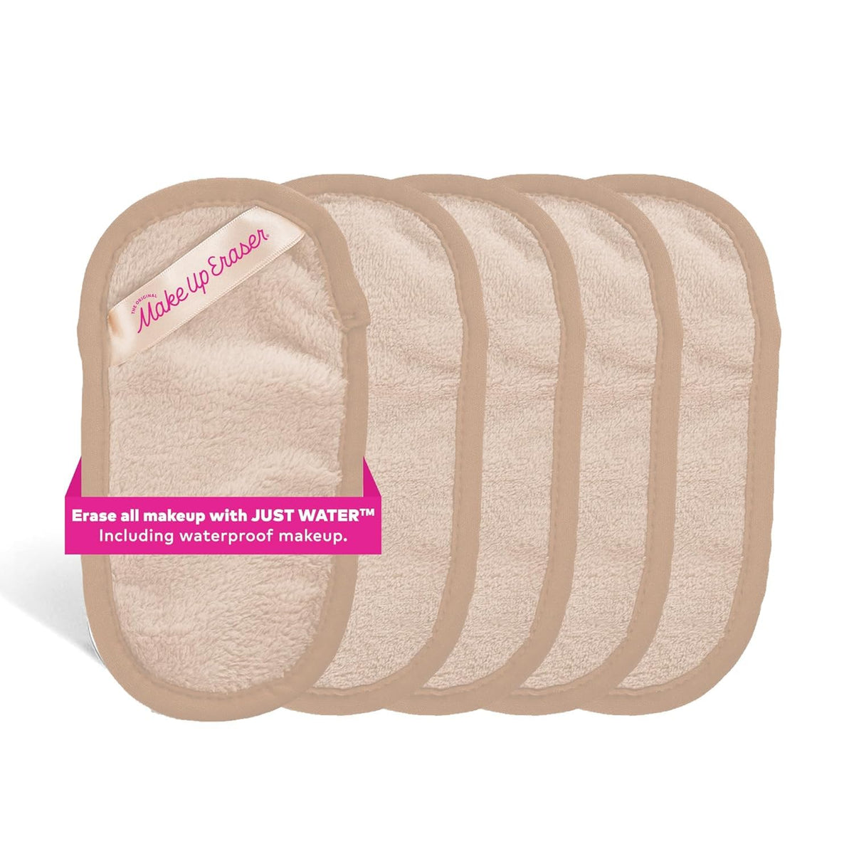 MakeUp Eraser Original Mini Pro 5-pack demonstrates water-activated makeup removal.