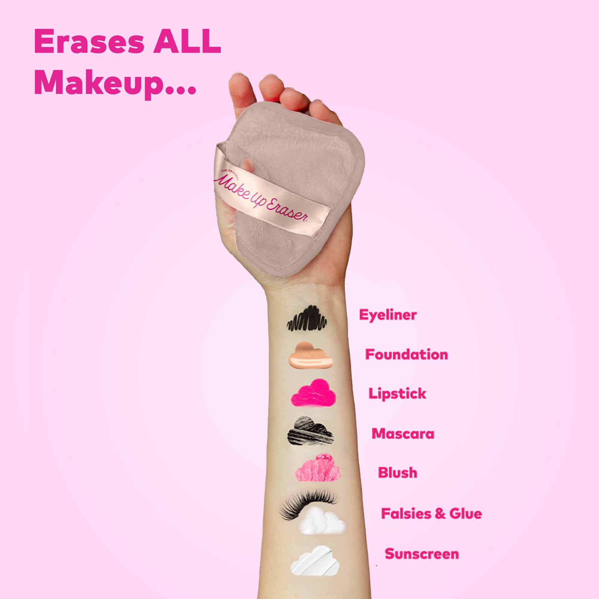 MakeUp Eraser in action removing makeup on face and lashes with water.