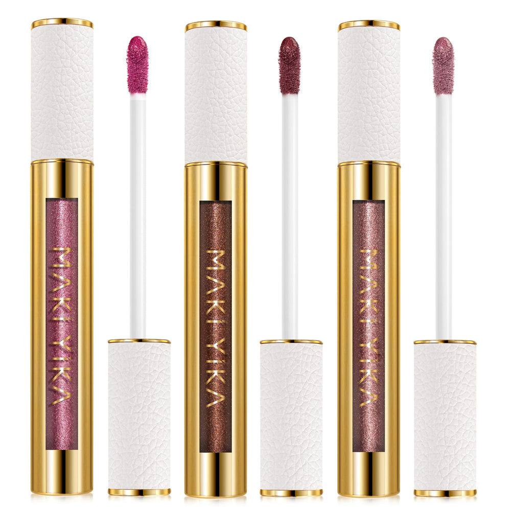 Maki Yika 3pc metallic lipstick packaging, premium and gift-ready.