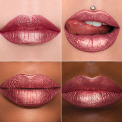 MAKI YIKA metallic lipstick in brown reveals rich color payoff with pearl sheen