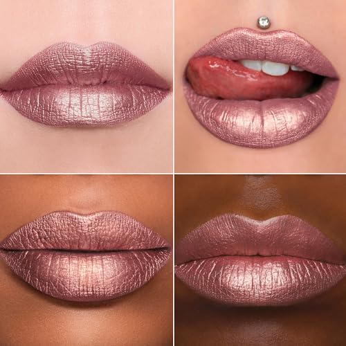 Nude swatch from Maki Yika metallic lipstick for everyday wear.