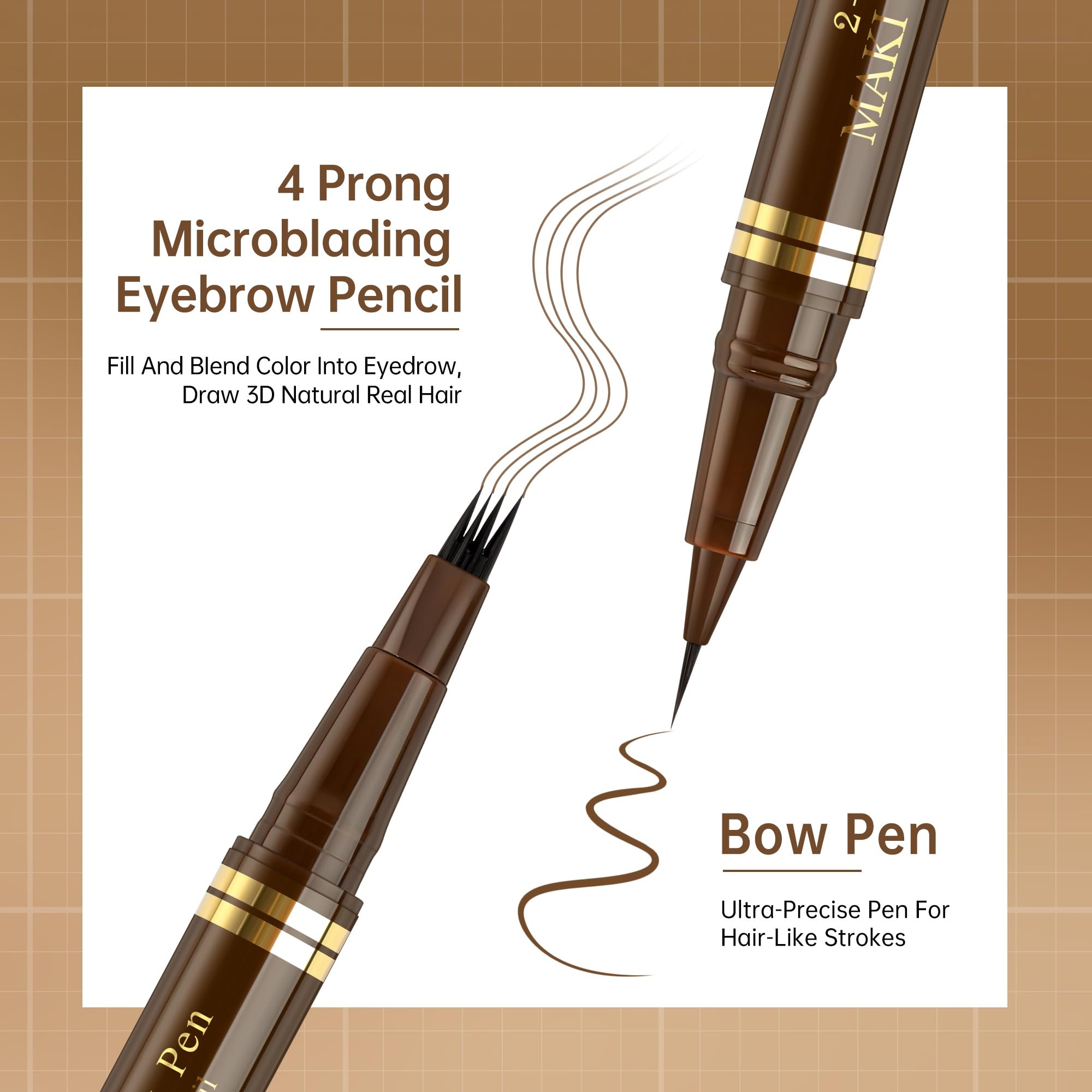 MAKI YIKA dual-ended brow pen showing natural brow fill and texture