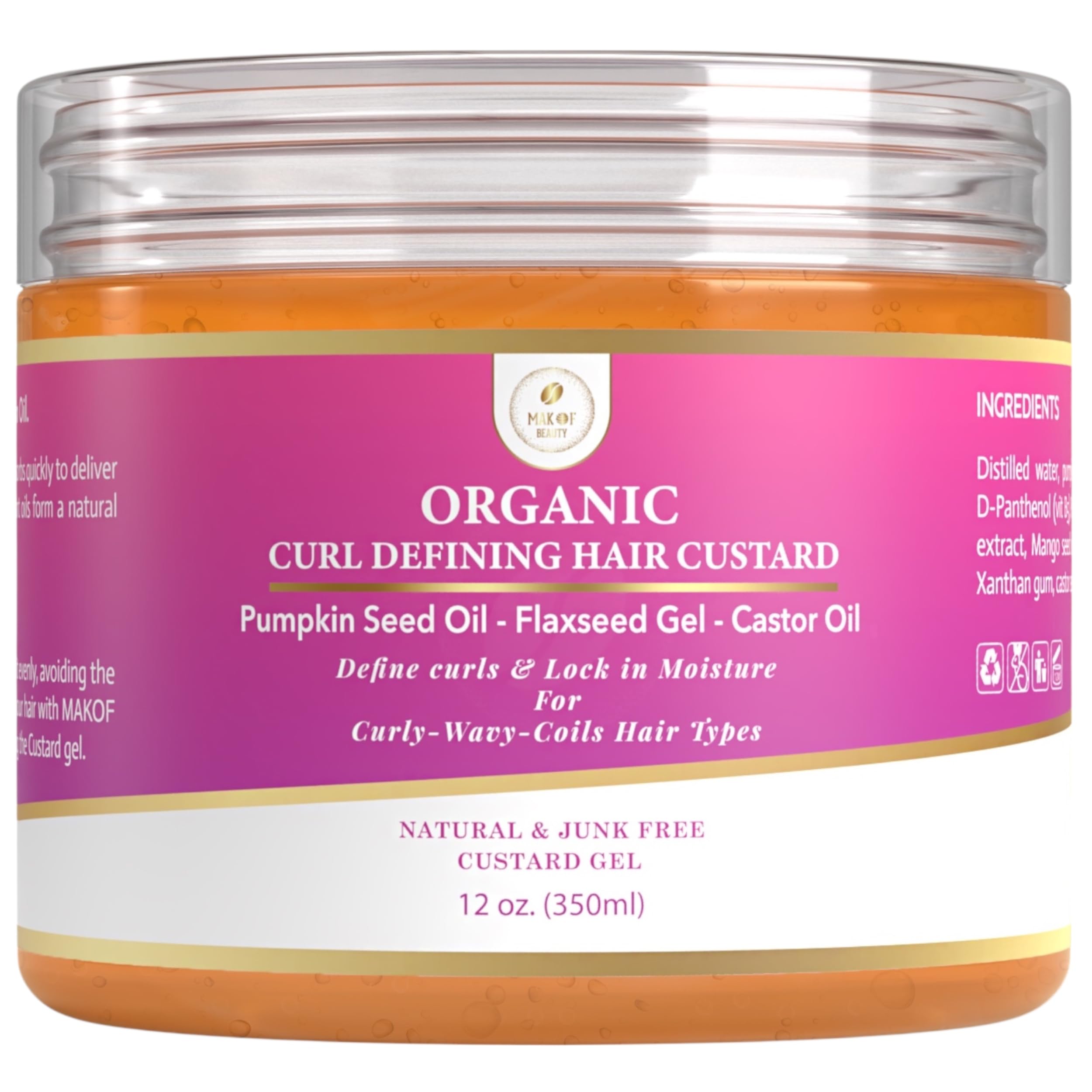 MAKOF BEAUTY Curls Defining Custard bottle demonstrates flexible hold for defined curls.