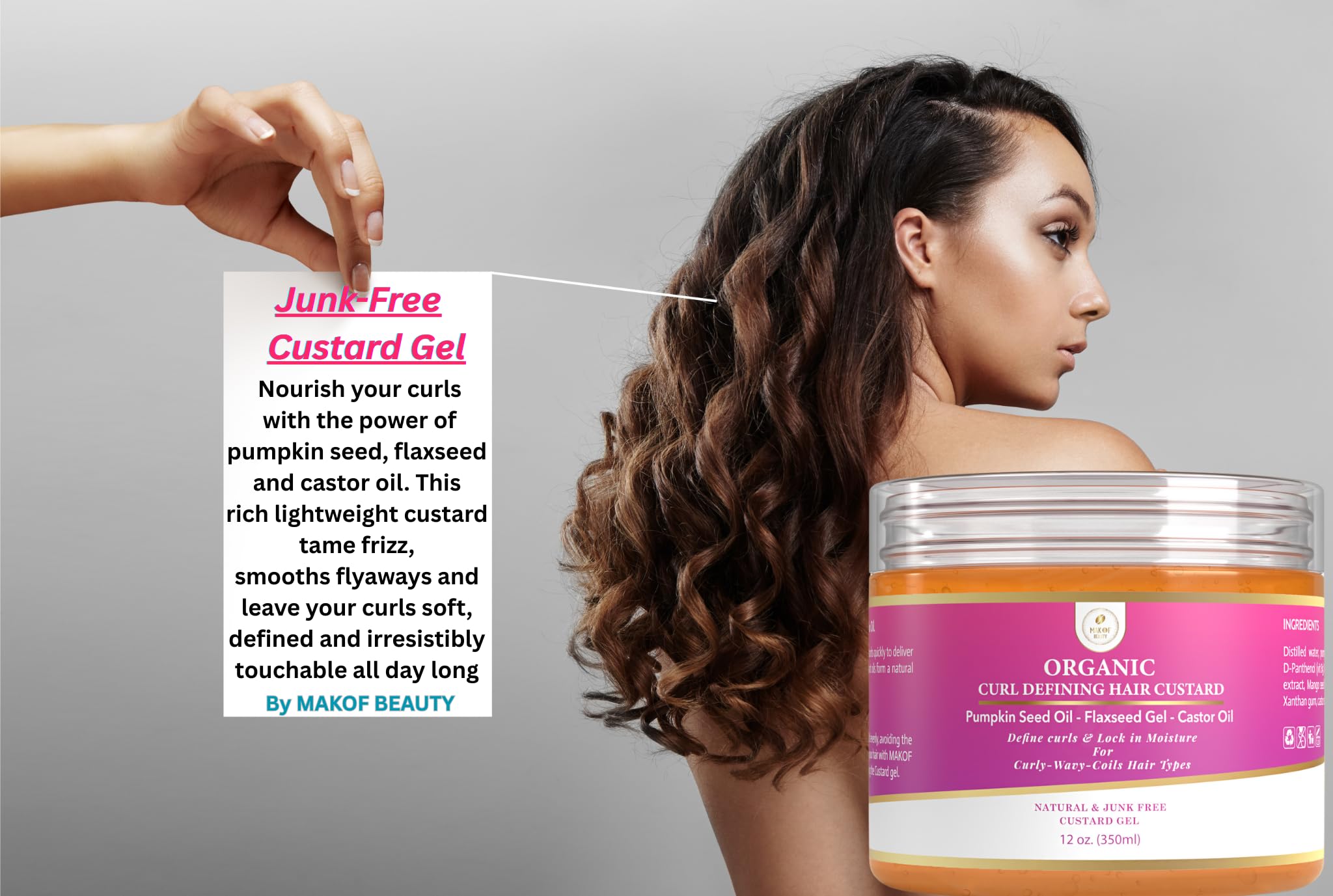 MAKOF BEAUTY Curls Defining Custard closeup highlights soft texture and curl separation.