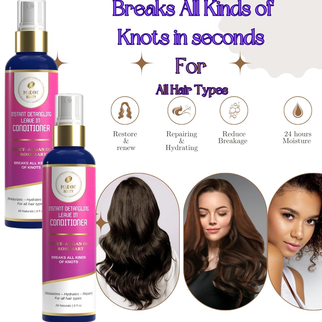 MAKOF BEAUTY detangler with shine boost for smooth combing.